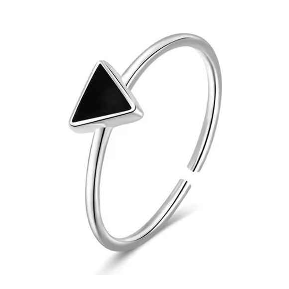NEW Onyx Triangle Ring 925 Sterling Silver Adjustable - Picture 10 of 12